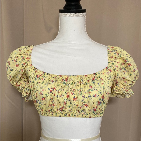 Love + Harmony Floral Yellow Puff Sleeve Top medium - Picture 2 of 7